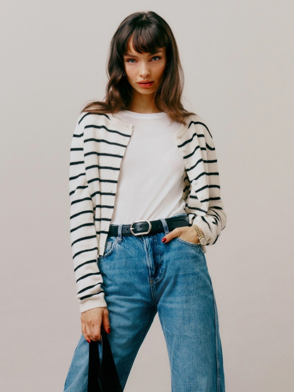 Reformation Clara Striped Cashmere Cardigan